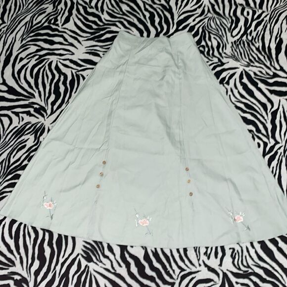 Vintage mint green front slit midi a line trad modest elegant high waisted skirt - Picture 4 of 11